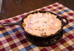 Southern Date Pudding in a Cast Iron Skillet