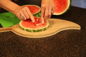Cutting the watermelon hearts