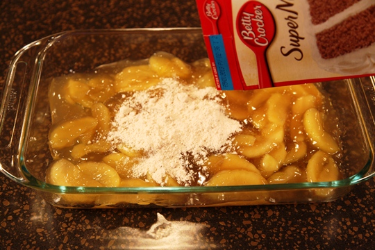 Pour Apple Pie Filling in Pan and Top With Cake Mix